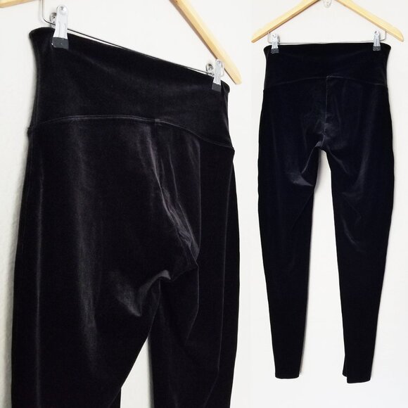 Spanx Black Velvet Velour Leggings XL High Waist Stretch Tummy Control Holiday - Picture 7 of 16